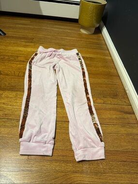 More Than Magic Pink Velour Jogger Pants with Brown Sequin Side Stripe